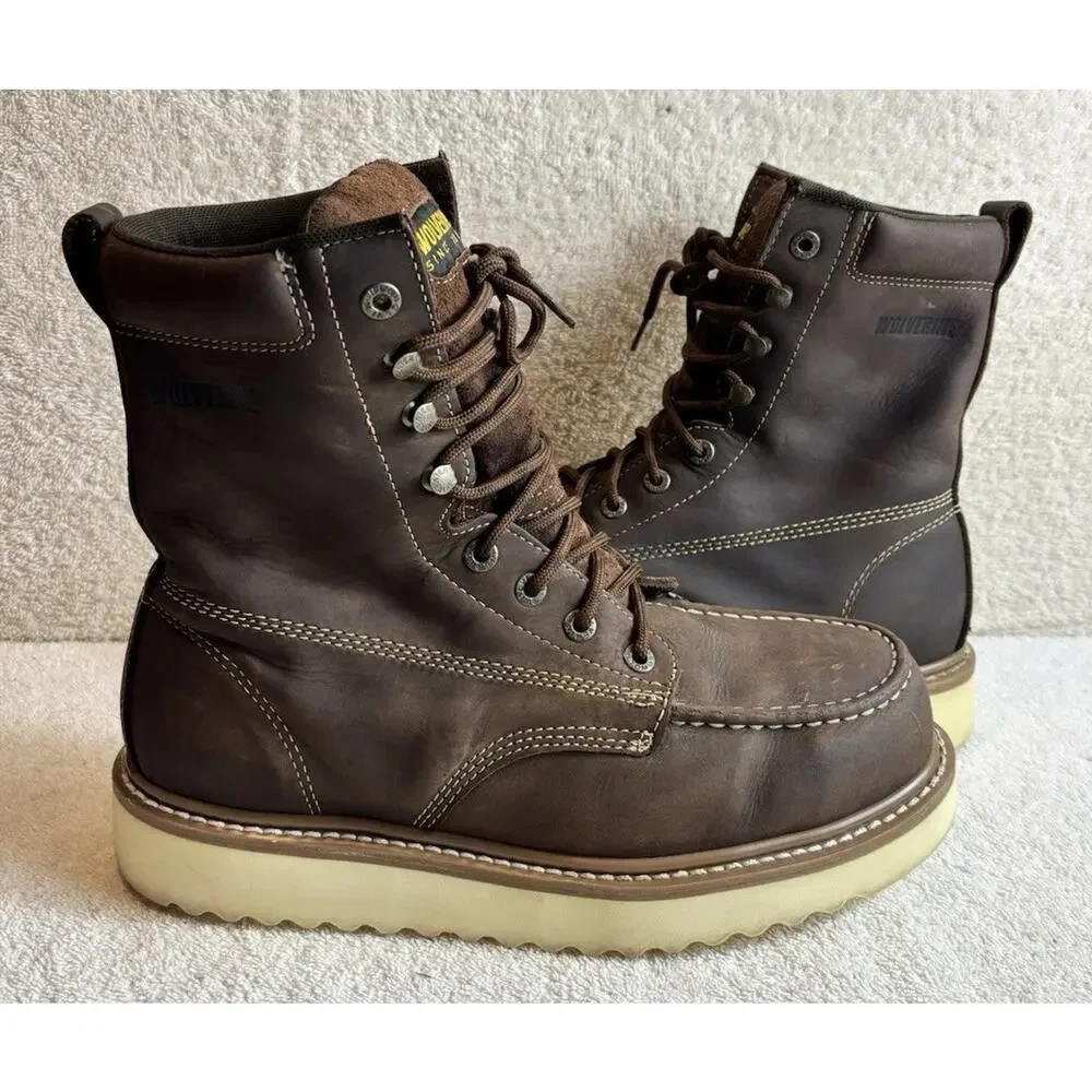 WOLVERINE Steel Toe Wedge Work Boots Steel Shank Brown Leather Men's US 10 EW